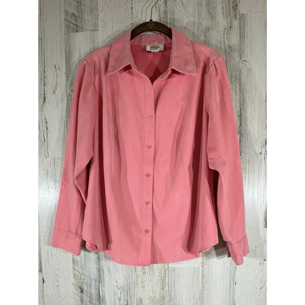Talbots Button Up Shirt Size X Petite Pink Faux Suede Career Office Secretary